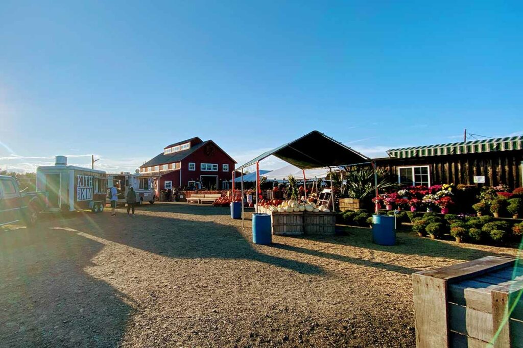 Farm stand, food trucks, and cider barn at Carlson Orchards in Harvard, MA.