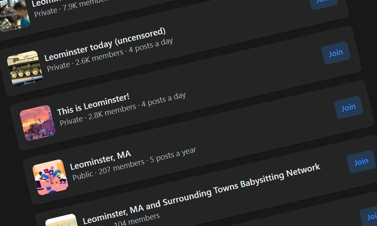 Search results of Facebook groups in Leominster.
